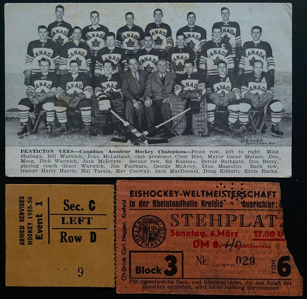 1955 Penticton Vees Hockey Team Photo Postcard + Autographed Bernie Bathgate