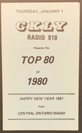 1980 CKLY Chart Radio Survey Ontario Canada Music New Year 1981 Pink Floyd