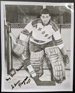 Chuck Rayner Autographed Black and White Photograph New York Rangers Signed NHL