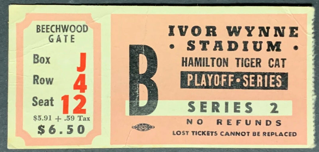 1971 Ivor Wynne Stadium Hamilton Tiger-Cats Playoff Series 2 CFL Ticket