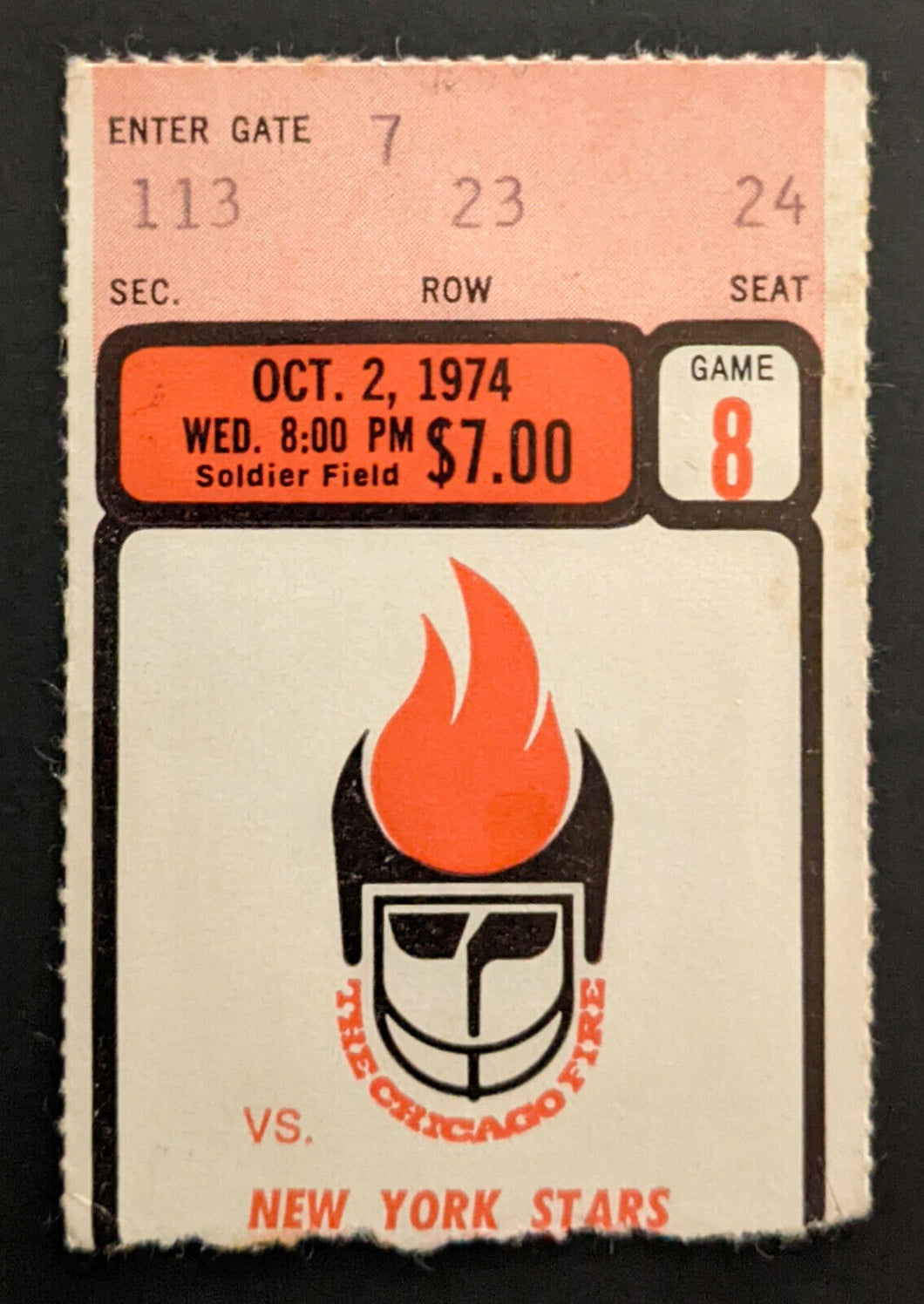 1974 Chicago Fire vs NY Stars World Football League Ticket + Press Pass
