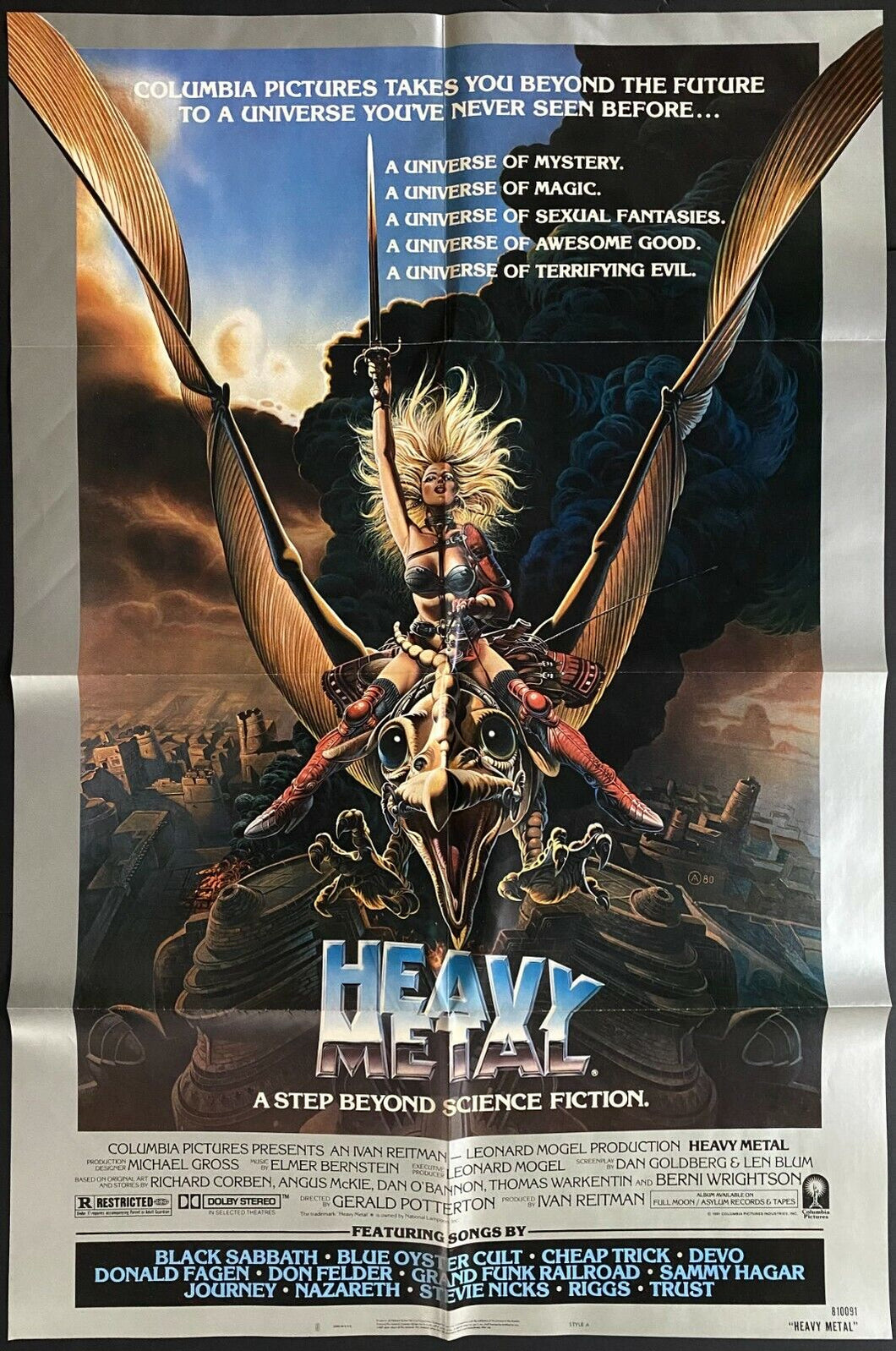 1981 Vintage Heavy Metal Movie Poster Adult Animated Sci-Fi John Candy