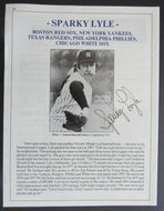 MLB New York Yankees Sparky Lyle Autographed Photo + Bio Signed Vintage Baseball
