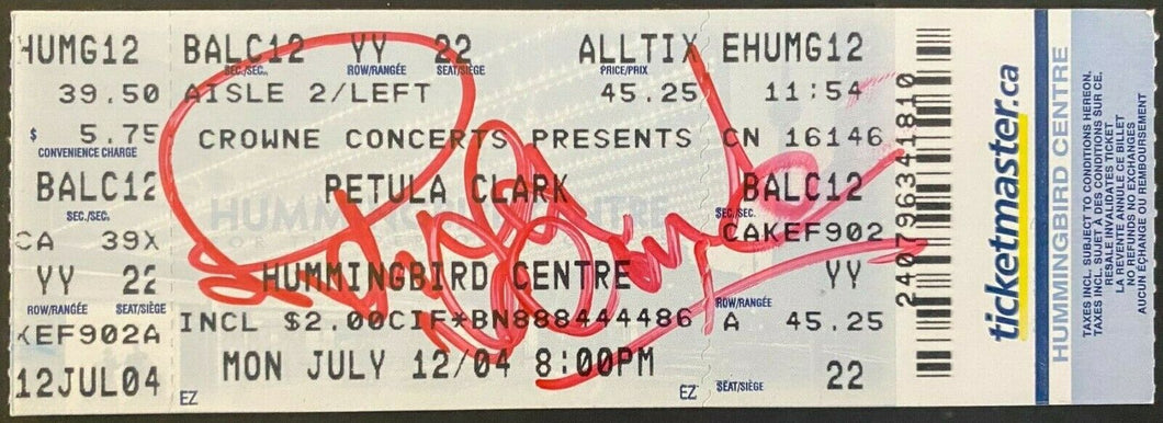 2004 Petula Clark Autographed Concert Ticket Toronto Hummingbird Centre