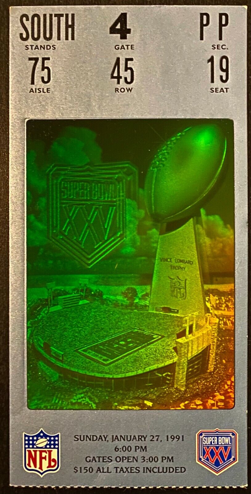 1991 NFL Football Super Bowl XXV Vintage Ticket NY Giants Beat Buffalo Bills
