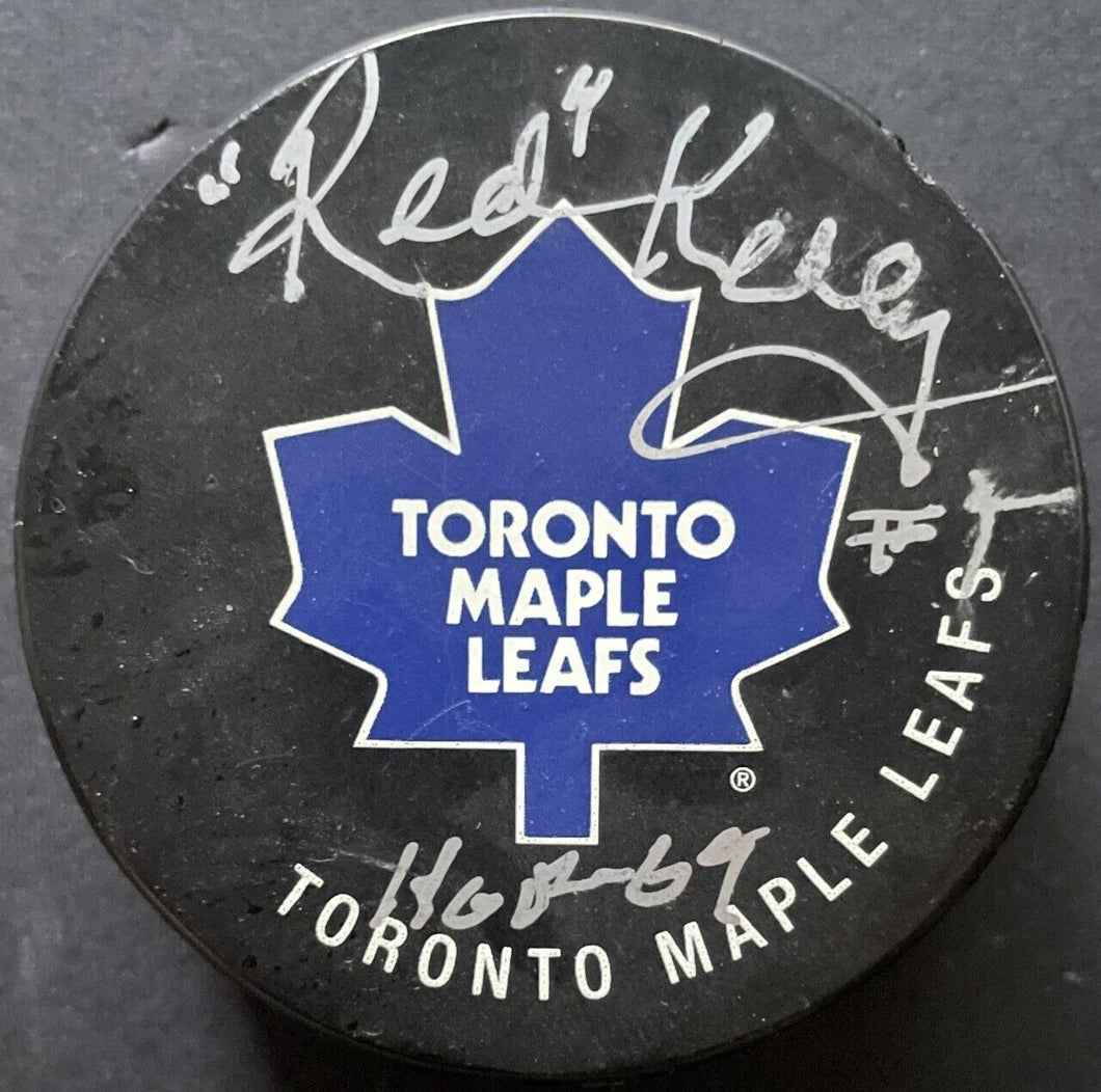 Red Kelly Autographed Toronto Maple Leafs NHL Hockey Puck Signed