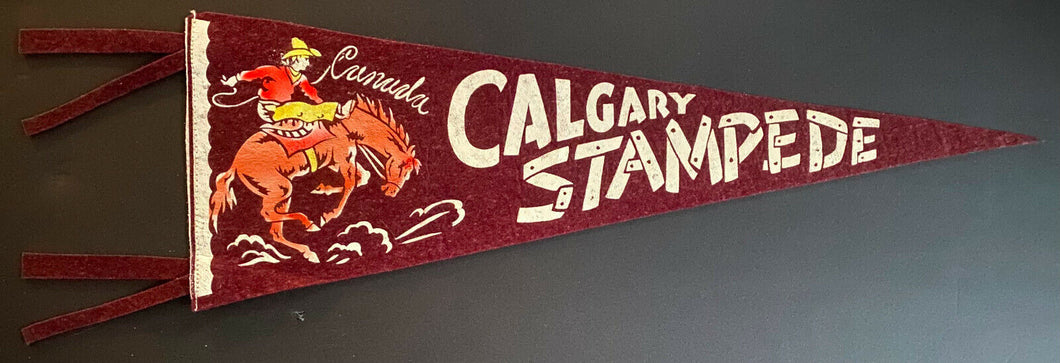 1940's Calgary Stampede Vintage Felt Pennant Old Canadian Antique Flag Alberta