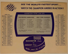 Load image into Gallery viewer, 1966-67 Rochester Americans Exhibition Game Hockey Program vs Rangers Geffrion
