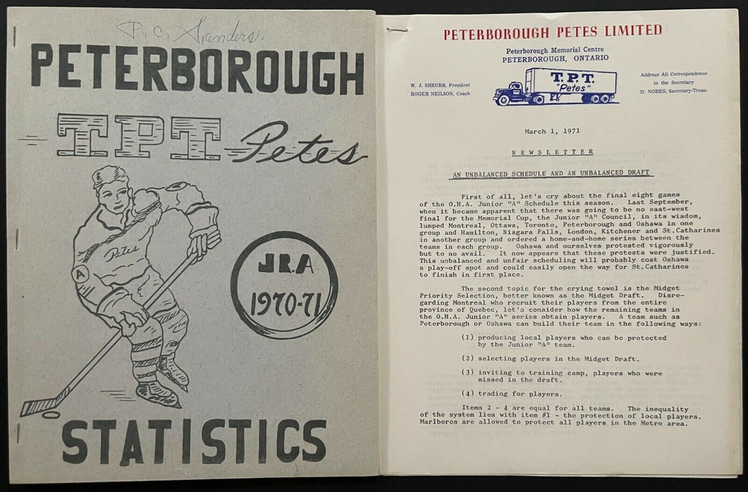 1970/71 Peterborough Petes Vtg Hockey Roger Neilson Newsletter Media Guide OHA