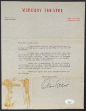 Load image into Gallery viewer, 1938 Orson Welles Autographed Letter War of the Worlds Signed Rare JSA LOA VTG
