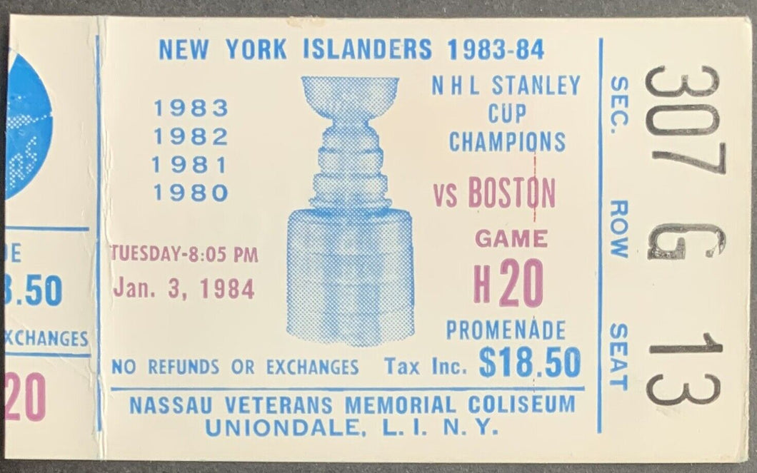 1984 Nassau Veterans Memorial Coliseum NHL Hockey Ticket Islanders vs Bruins