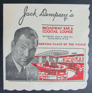 Circa 1940s Jack Dempsey's Broadway Bar NY City Unused Cocktail Napkin Boxing