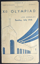 Load image into Gallery viewer, 1932 Xth Olympiad Los Angeles Summer Olympic Day Program Percy Williams Vintage
