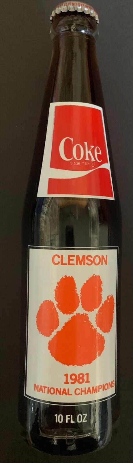 1981 NCAA National Champions Clemson Tigers Coca Cola Bottle Football 10 oz