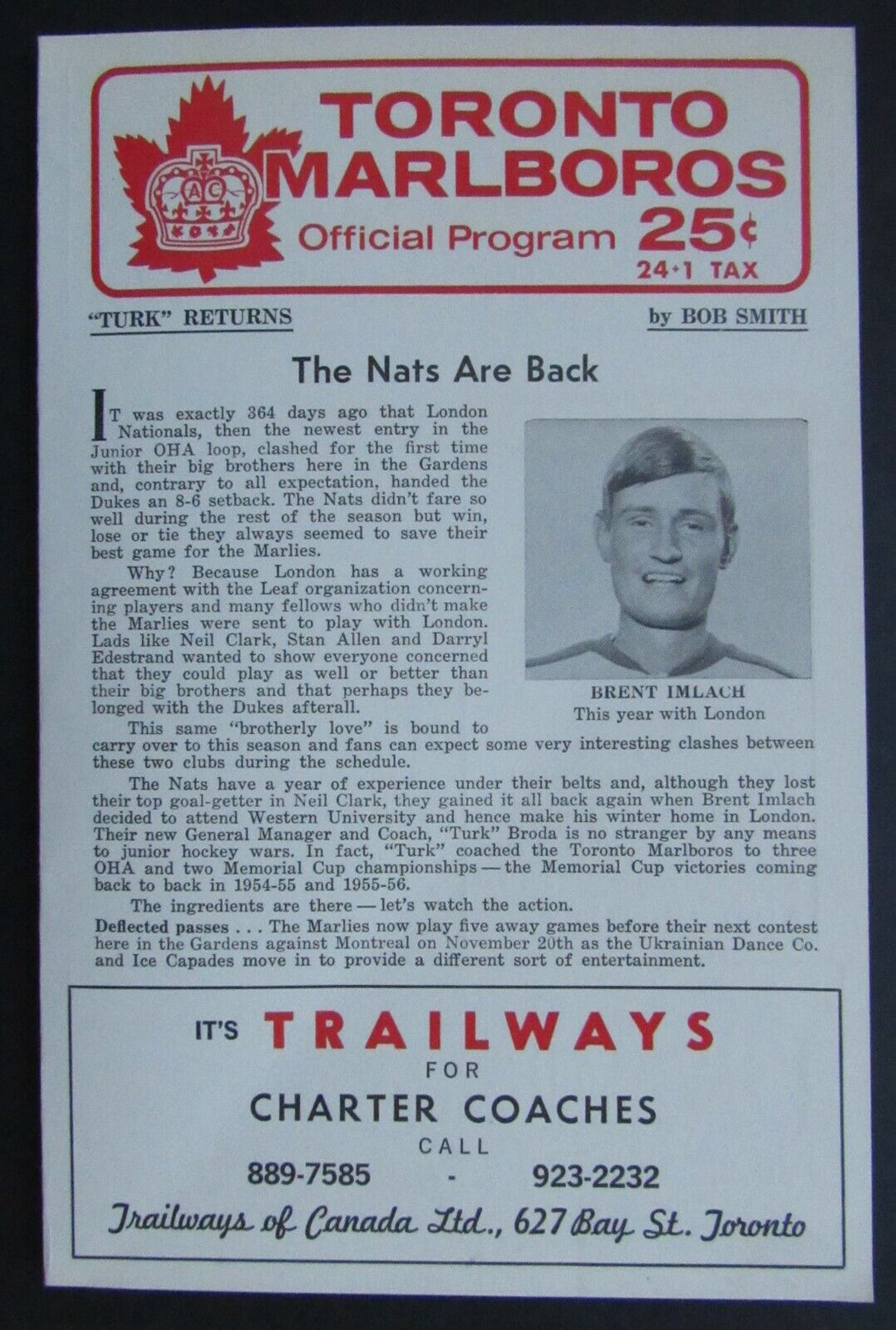 1966 Maple Leaf Gardens OHA Major Jr A Program Toronto vs London Nationals