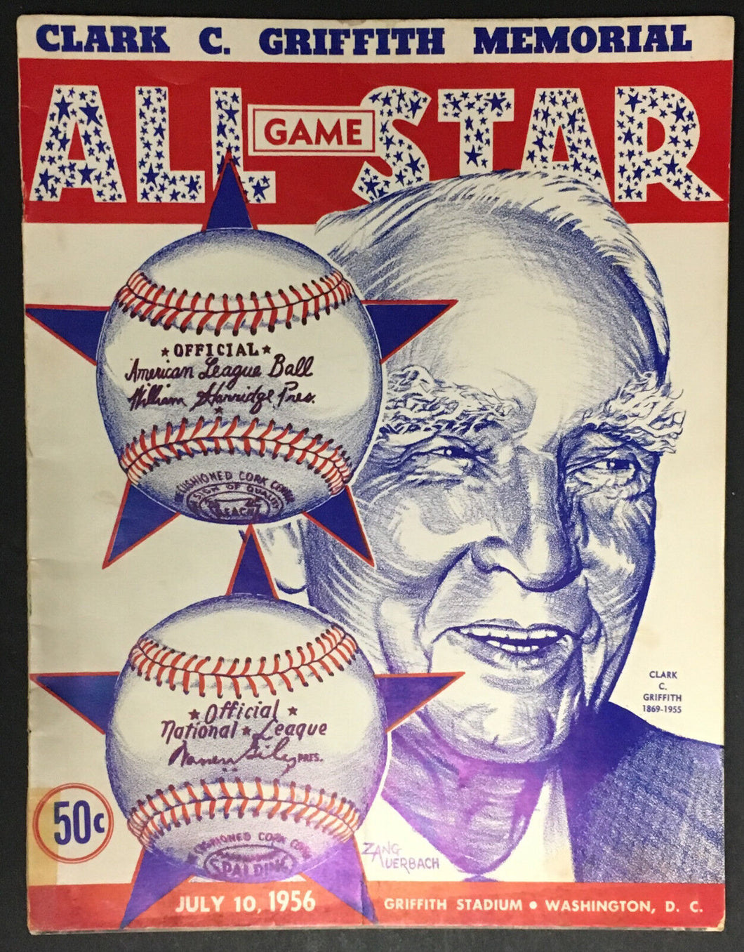 1956 MLB All Star Baseball Game Program Griffith Memorial Stadium Washington