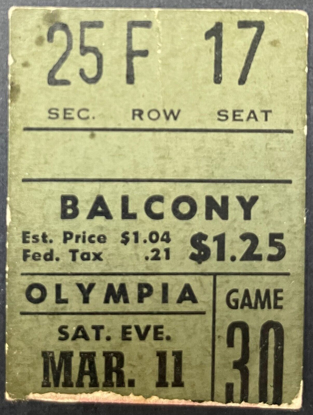 Mar 1959 Olympia Stadium Detroit Red Wings Ticket Stub NHL Hockey Gordie Howe