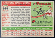 Load image into Gallery viewer, 1955 Topps Baseball #149 Ray Crone Milwaukee Braves Vintage MLB Card
