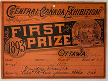 Load image into Gallery viewer, 1893 Ottawa Central Canadian Exhibition First Prize Award Horse Show Canada

