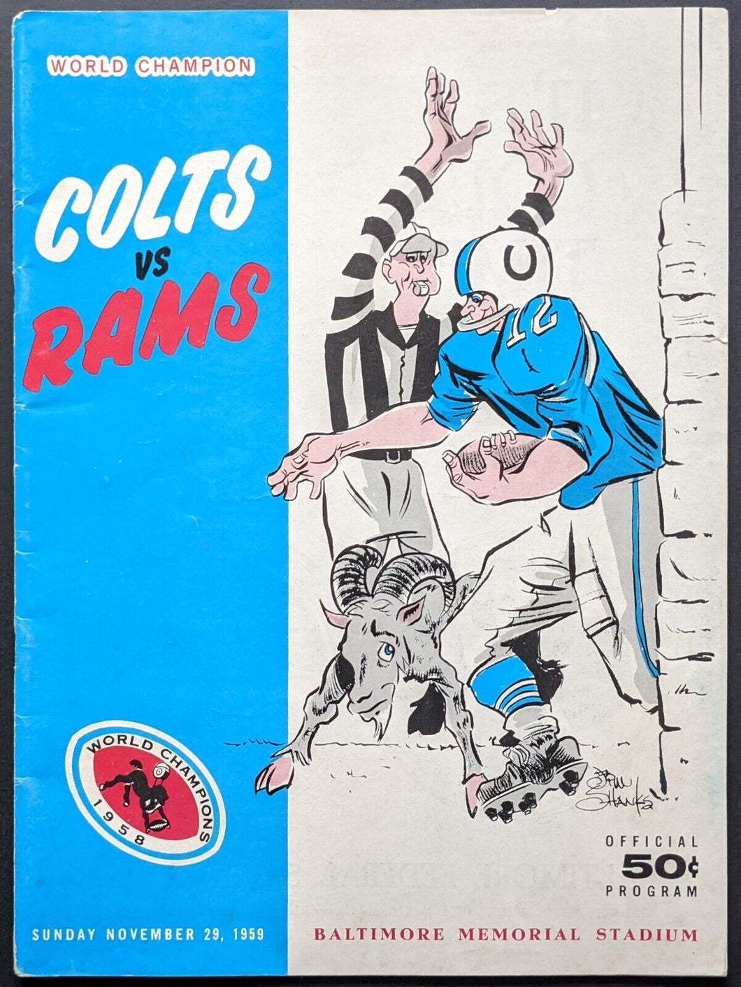 1959 NFL Football Complete Unscored Program Baltimore Colts Los Angeles Rams VTG