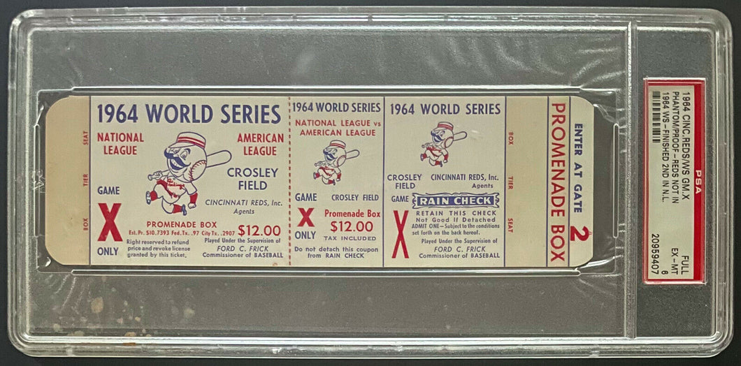 1964 World Series Game X Phantom Full Ticket MLB Cincinnati Reds 2nd In NL PSA 6