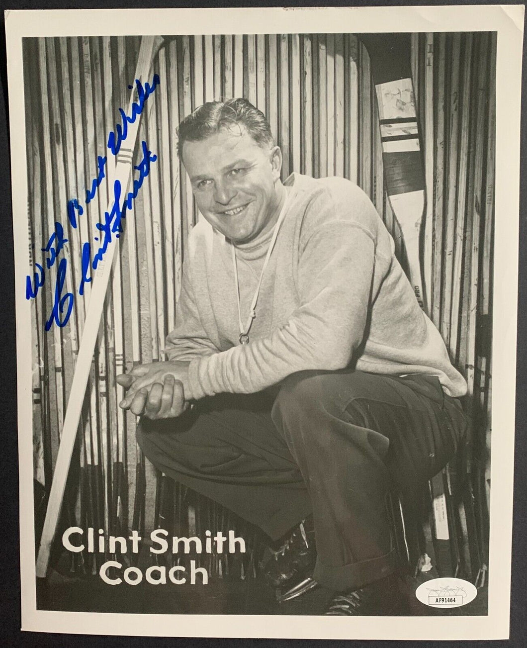 Autographed Clint Smith B&W Photo New York Rangers JSA NHL Hockey Vintage Signed