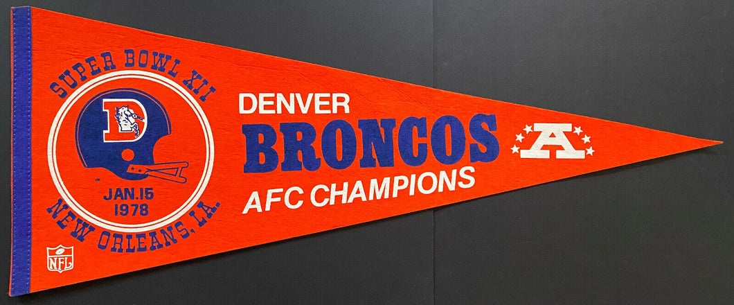 1978 Rare Super Bowl XII NFL Football Pennant Denver Broncos AFC Champions
