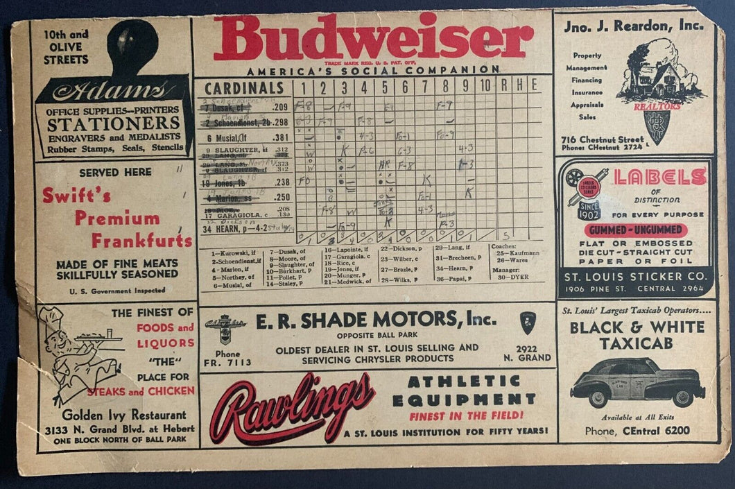 1948 New York Giants Sportsman's Park Scorecard Vintage Baseball MLB Scored