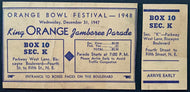 1947 Orange Bowl Parade Box Seat Full Ticket King Orange Jamboree Parade