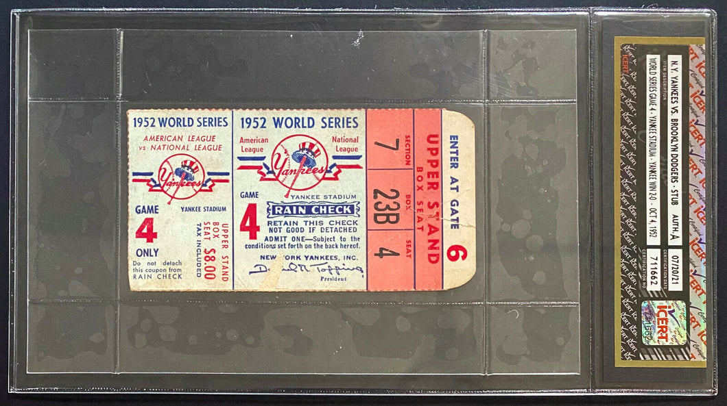 1952 World Series Game 4 Ticket Yankee Stadium New York v Brooklyn Dodgers icert