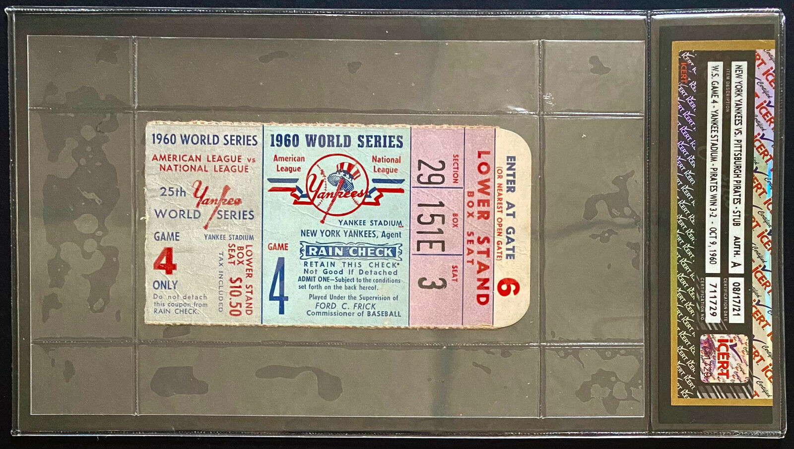 1960 World Series Ticket Game 4 Yankee Stadium Yankees Pirates