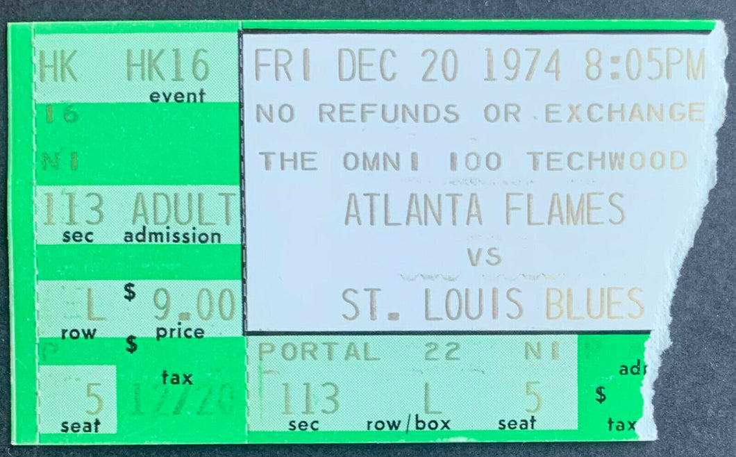 1974 Omni Coliseum Vintage NHL Hockey Ticket Atlanta Flames vs St. Louis Blues