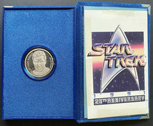 Load image into Gallery viewer, 1991 Star Trek 25th Anny Silver Coin Ltd Ed #2701 Captain Kirk Boxed Set + LOA

