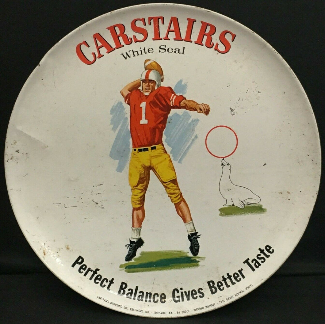 1950s Vintage Carstairs White Seal Whiskey Tray Tin Advertising Football 11
