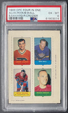 Load image into Gallery viewer, 1969 OPC Four In One Mini Hockey Stamps Card Lacroix/Wall/Savard/Crozier PSA 6
