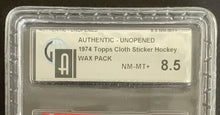Load image into Gallery viewer, 1974 Topps Cloth Sticker Hockey Wax Pack Cards Unopened Vintage NHL GA 8.5
