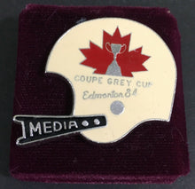 Load image into Gallery viewer, 1984 CFL Football Grey Cup Media Press Pin Helmet Logo Edmonton Eskimos
