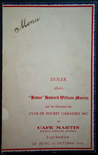 Load image into Gallery viewer, 1934 Restaurant Dinner Menu To Honor Howie Morenz Montreal Canadiens Host NHL
