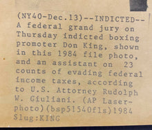 Load image into Gallery viewer, 1984 Wire Photo Boxing Promoter Don King Charged With Tax Evasion Date Stamped
