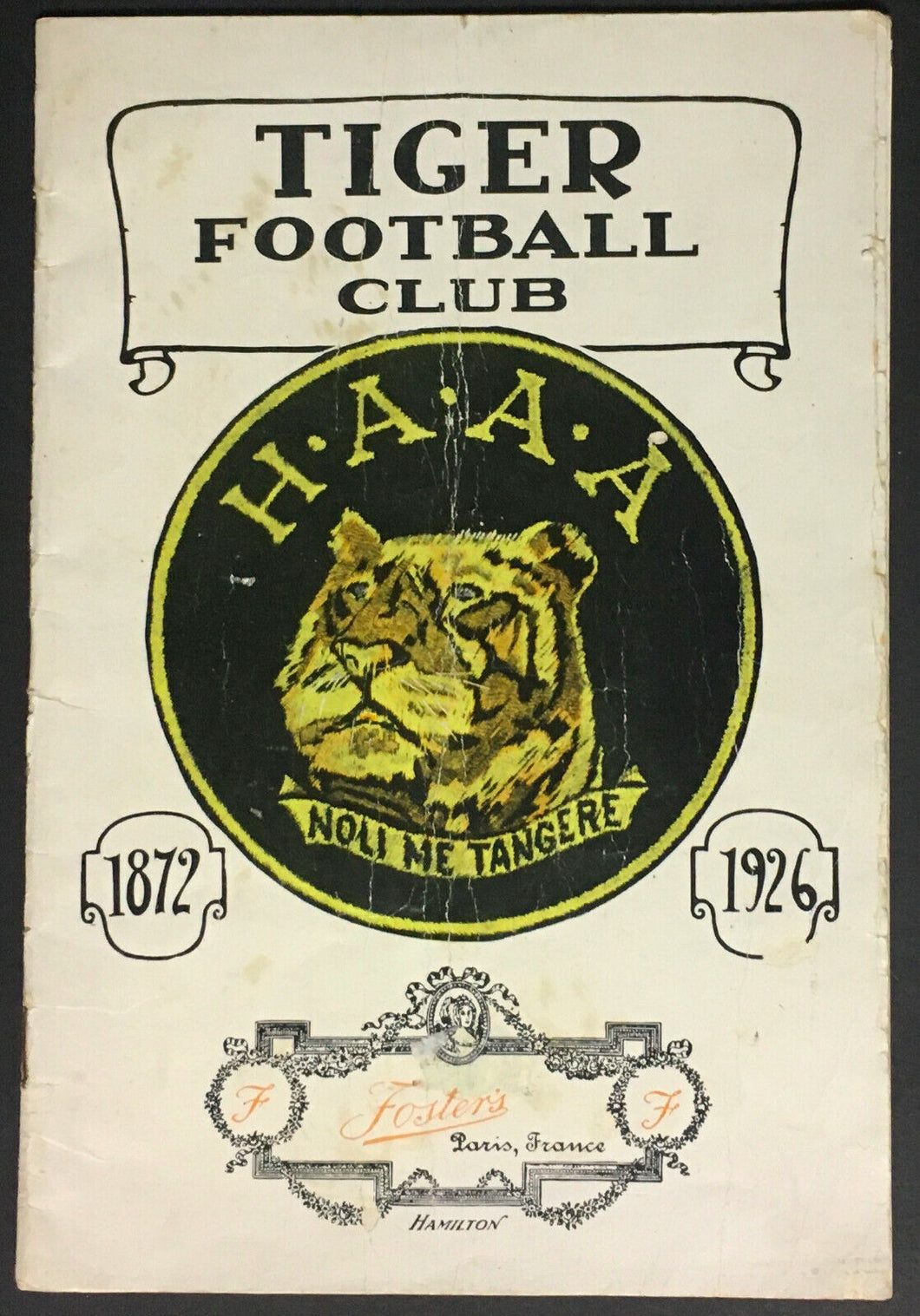 1926 Hamilton Amateur Athletic Association Tiger Football Club Program Rare CFL