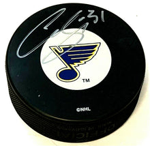Load image into Gallery viewer, Curtis Joseph Signed St. Louis Blues Hockey Puck Autographed In Glas Co
