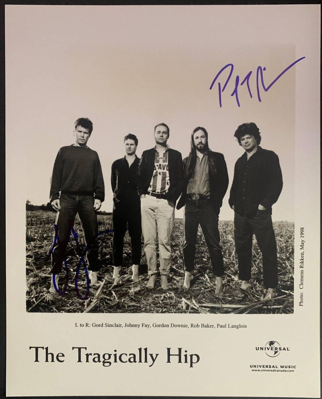 1998 The Tragically Hip 2 Members Signed Autographed B&W Photo Music Rock VTG