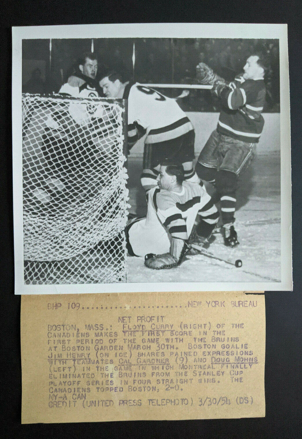 1954 Boston Garden NHL Hockey Type 1 Original Press Photo Stanley Cup Semi-Final