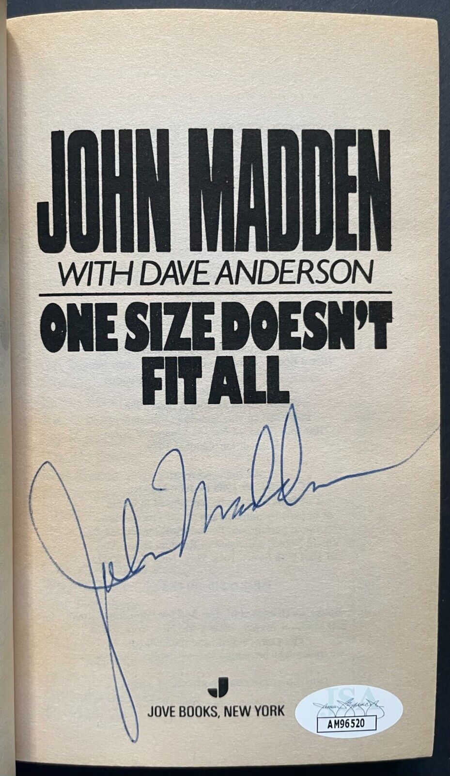 John Madden Autographed Signed One Size Doesn't Fit All Book NFL Football JSA