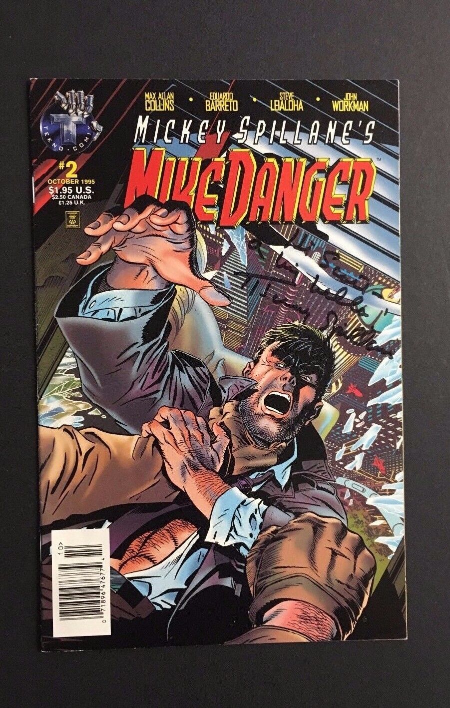 1995 Mike Danger Comic Issue 2 Autographed Cover By Creator Mickey Spillane LOA