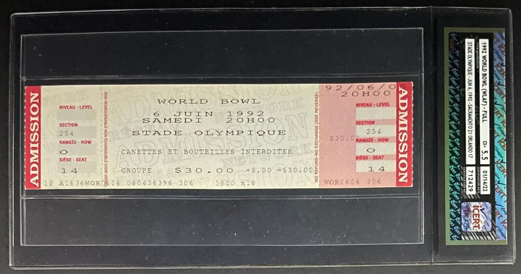 1992 World Bowl WLAF Full Championship Ticket Sacramento vs Orlando Vintage