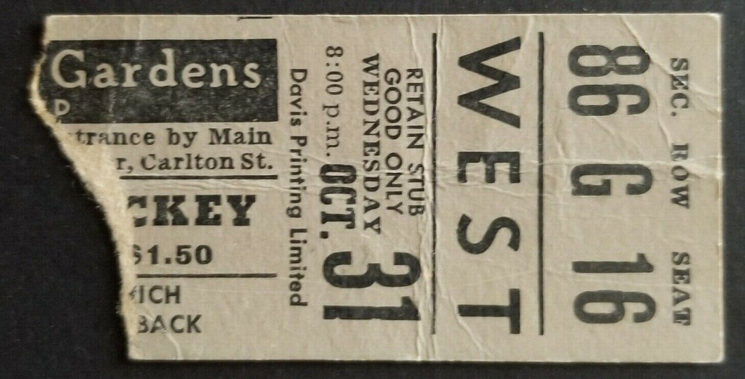 1962 Montreal Canadiens vs Toronto Maple Leaf Gardens NHL Hockey Ticket