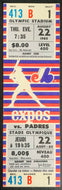 1985 Montreal Expos Full Ticket Olympic Stadium vs San Diego Padres MLB