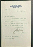 1915 National League Baseball Signed Typed Letterhead John Tener Autographed