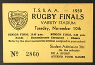 1959 Toronto High School Rugby Football Finals Game Pass Ticket Varsity Stadium